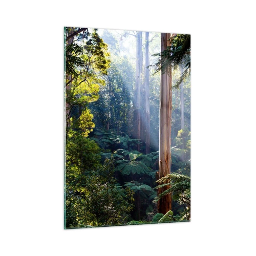 Quadro su vetro - Foresta tropicale verde con raggi di sole - 50x70cm - La favola del bosco - Decorazione murale moderna per soggiorno e camera da letto ARTTOR