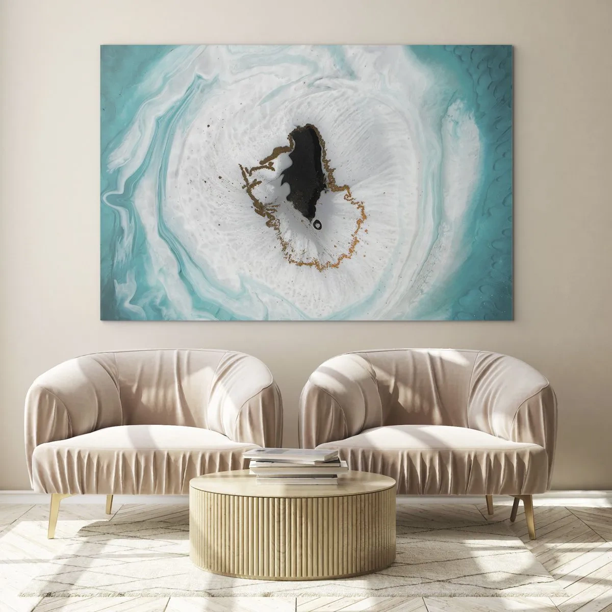 Quadro su vetro - Una forma astratta che ricorda la sezione trasversale di un minerale - 100x70cm - Penetrare all'interno - Decorazione murale moderna per soggiorno e camera da letto ARTTOR