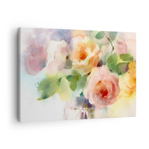 Quadro su tela - Stampe su Tela - Delicate rose in stile acquerello su uno sfondo chiaro - 70x50cm - Delicati come un acquerello - Decorazione murale moderna per soggiorno e camera da letto ARTTOR