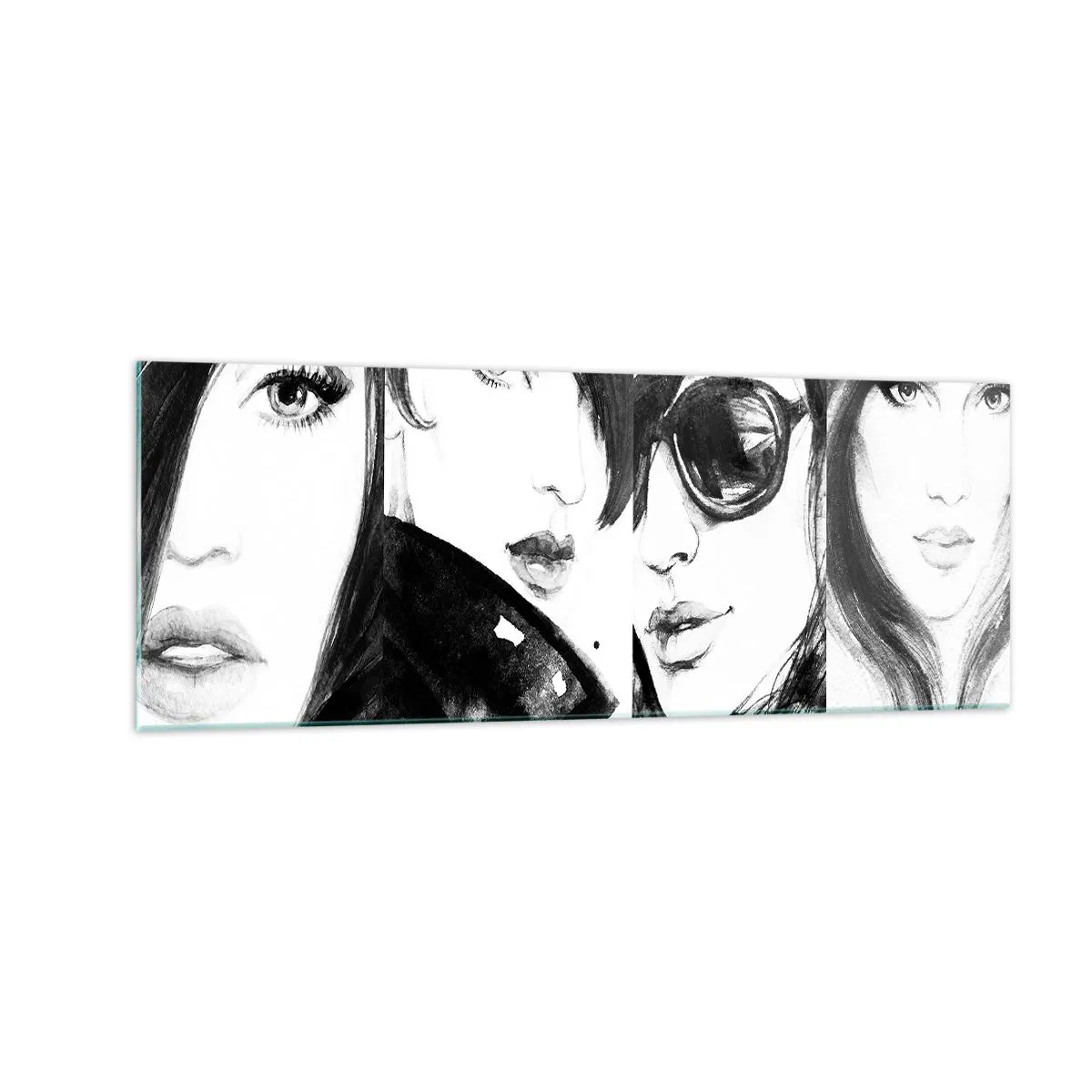 Quadro su vetro - Ritratti eleganti di donne in toni monocromatici - 140x50cm - Bellezza moltiplicata - Decorazione murale moderna per soggiorno e camera da letto ARTTOR