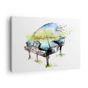 Quadro su tela - Stampe su Tela - Dipinto artistico ad acquerello di un pianoforte con la natura sullo sfondo - 70x50cm - Incantato nella musica - Decorazione murale moderna per soggiorno e camera da letto ARTTOR