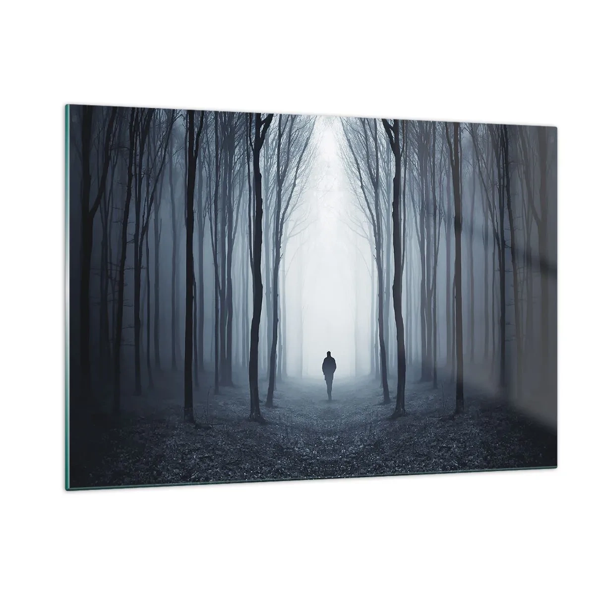 Quadro su vetro - Una figura in una foresta oscura con la nebbia sullo sfondo - 120x80cm - E tutto è semplice e chiaro - Decorazione murale moderna per soggiorno e camera da letto ARTTOR
