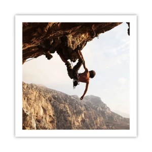 Poster - Il mondo ristretto in una mano sul bordo del masso - 60x60 cm