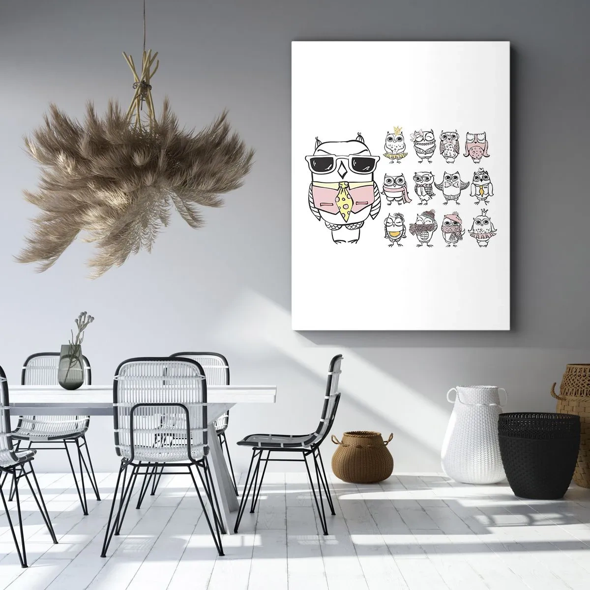 Quadro su tela - Stampe su Tela - Gufi in diversi stili e vestiti - 80x120cm - Tanti ruoli da svolgere - Decorazione murale moderna per soggiorno e camera da letto ARTTOR