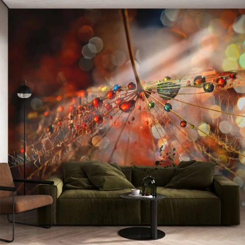 Fotomurali Standard Eco - Macrofotografia di gocce di rugiada su una foglia delicata - 100x70cm - Posate sulla ragnatela - Decorazione murale moderna per soggiorno e camera da letto ARTTOR