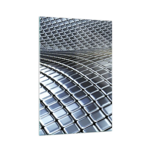 Quadro su vetro - Struttura moderna realizzata con quadrati metallici - 70x100cm - Onda metallica argentea - Decorazione murale moderna per soggiorno e camera da letto ARTTOR