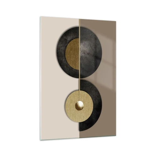 Quadro su vetro - Cerchi astratti nei toni dell'oro e del marrone - 70x100cm - Variazioni attorno al cerchio - Decorazione murale moderna per soggiorno e camera da letto ARTTOR