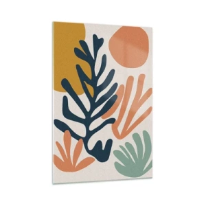 Quadro su vetro - Foglie colorate in stile astratto - 70x100cm - Mare di coralli - Decorazione murale moderna per soggiorno e camera da letto ARTTOR