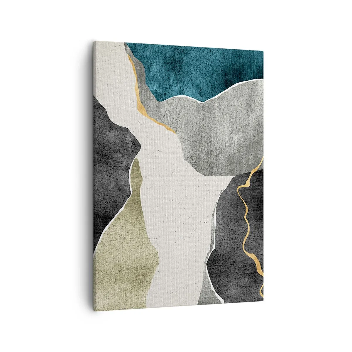 Quadro su tela - Stampe su Tela - Forme geometriche nei toni del grigio, verde e oro - 50x70cm - Composizione mosaico con filo d'oro - Decorazione murale moderna per soggiorno e camera da letto ARTTOR