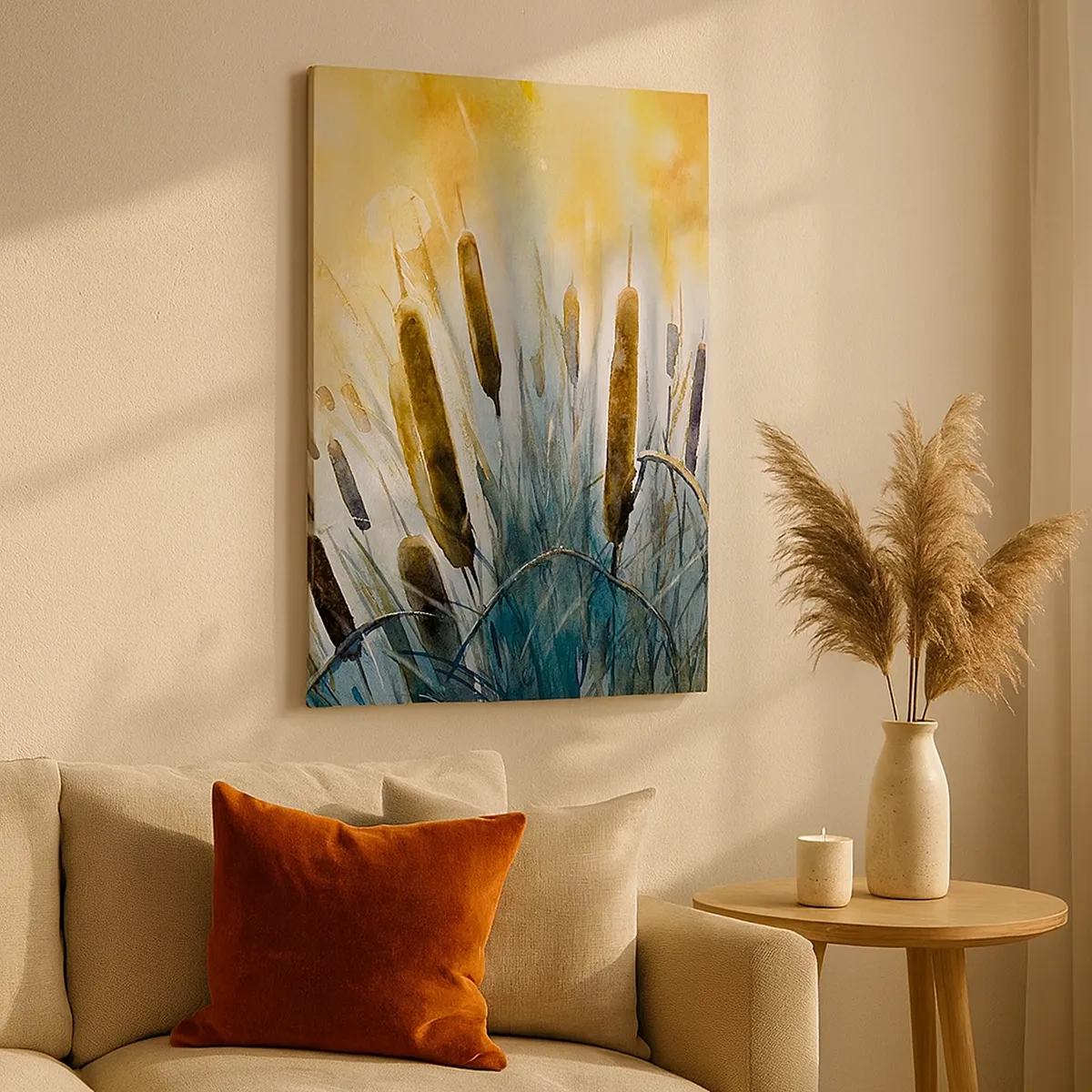 Quadro su tela - Stampe su Tela - Canne pittoresche sotto i raggi del sole - 50x70cm - Fresco dell'acqua, calore del sole - Decorazione murale moderna per soggiorno e camera da letto ARTTOR