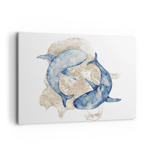 Quadro su tela - Stampe su Tela - Balene blu astratte su uno sfondo chiaro - 100x70cm - Amicizia o amore? - Decorazione murale moderna per soggiorno e camera da letto ARTTOR