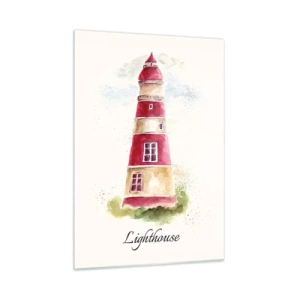 Quadro su vetro - Faro acquerello con la scritta Lighthouse - 50x70cm - Attorno è sempre bel tempo - Decorazione murale moderna per soggiorno e camera da letto ARTTOR