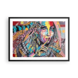 Poster in cornice nera - Volto femminile colorato in stile artistico - 70x50cm - Taci, finché capirai - Decorazione murale moderna per soggiorno e camera da letto ARTTOR