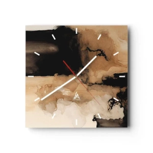 Orologio da parete - Orologio in Vetro - Composizione astratta nei toni del marrone e del nero - 30x30cm - Astrazione intrigante - Decorazione murale moderna per soggiorno e camera da letto ARTTOR