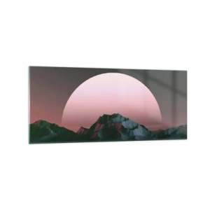 Quadro su vetro - Montagne geometriche con il sole al tramonto sullo sfondo - 120x50cm - Nella galassia accanto - Decorazione murale moderna per soggiorno e camera da letto ARTTOR