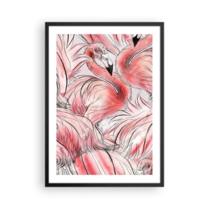 Poster in cornice nera - Un delicato motivo a fenicotteri nelle tonalità del rosa - 50x70cm - Corpo di ballo alato - Decorazione murale moderna per soggiorno e camera da letto ARTTOR