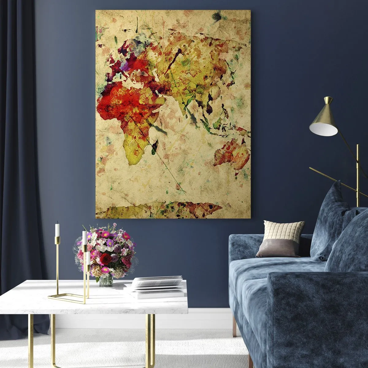 Quadro su vetro - Un'interpretazione artistica e colorata della mappa del mondo - 70x100cm - La vita come la carta colorata di una mappa - Decorazione murale moderna per soggiorno e camera da letto ARTTOR