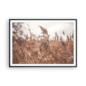 Poster in cornice nera - Erbe dorate sullo sfondo di un paesaggio autunnale - 100x70cm - Nei campi è già autunno - Decorazione murale moderna per soggiorno e camera da letto ARTTOR