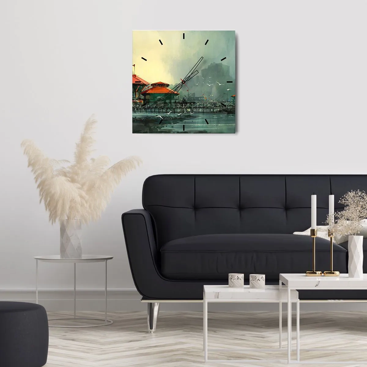 Orologio da parete - Orologio in Vetro - Giornata di pioggia al porto - 30x30 cm