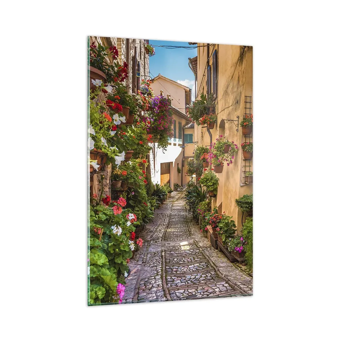 Quadro su vetro - Una strada affascinante piena di fiori e vasi di fiori - 80x120cm - Angolo italiano - Decorazione murale moderna per soggiorno e camera da letto ARTTOR