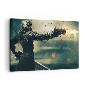 Quadro su tela - Stampe su Tela - Guerriero cibernetico con armi futuristiche - 120x80cm - L'arma assassina: il tuo Terminator - Decorazione murale moderna per soggiorno e camera da letto ARTTOR