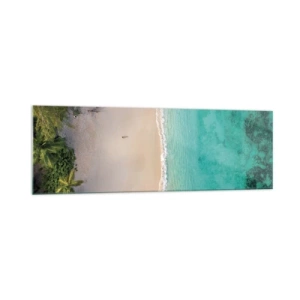Quadro su vetro - Vista aerea di una spiaggia tropicale con acqua turchese - 160x50cm - Spiaggia del paradiso - Decorazione murale moderna per soggiorno e camera da letto ARTTOR