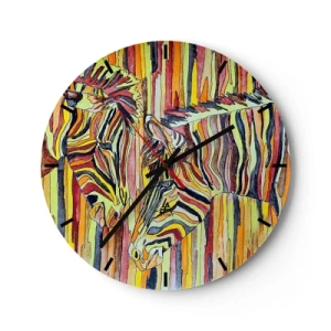 Orologio da parete - Orologio in Vetro - Una rappresentazione astratta di due zebre su uno sfondo di strisce colorate. - 30x30cm - Quindi anche tu… - Decorazione murale moderna per soggiorno, cucina e camera da letto ARTTOR