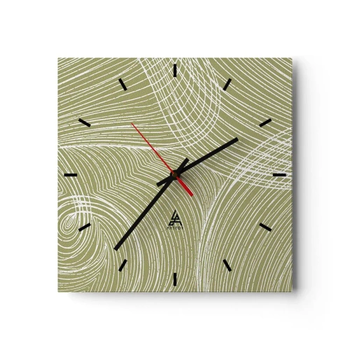 Orologio da parete - Orologio in Vetro - Linee verdi e bianche in una composizione astratta - 30x30cm - Astrazione intricata in bianco - Decorazione murale moderna per soggiorno e camera da letto ARTTOR