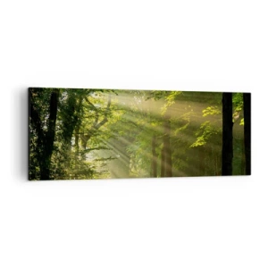 Quadro su tela - Stampe su Tela - Sentiero nel bosco con raggi di sole che brillano attraverso gli alberi - 140x50cm - Un attimo nel bosco - Decorazione murale moderna per soggiorno e camera da letto ARTTOR
