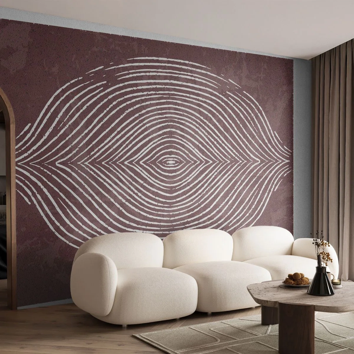 Fotomurali Premium Sand - Le linee concentriche in marrone creano un motivo simmetrico - 100x70cm - Lo spazio parlante - Decorazione murale moderna per soggiorno e camera da letto ARTTOR