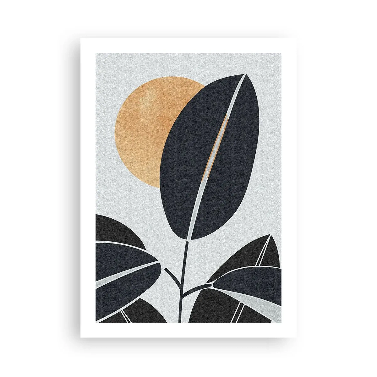 Poster - Una composizione minimalista di foglie sullo sfondo del sole - 50x70cm - Un giorno rovente d'estate - Decorazione murale moderna per soggiorno e camera da letto ARTTOR