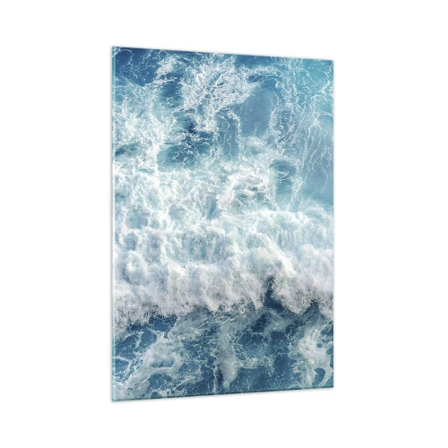 Quadro su vetro - Onde blu che si infrangono sulla riva - 50x70cm - Con gioia e saltellando - Decorazione murale moderna per soggiorno e camera da letto ARTTOR