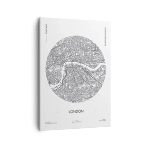 Quadro su tela - Stampe su Tela - Una mappa minimalista di Londra in bianco e nero con dettagli precisi. - 50x70cm - Anatomia di Londra - Decorazione murale moderna per soggiorno e camera da letto ARTTOR