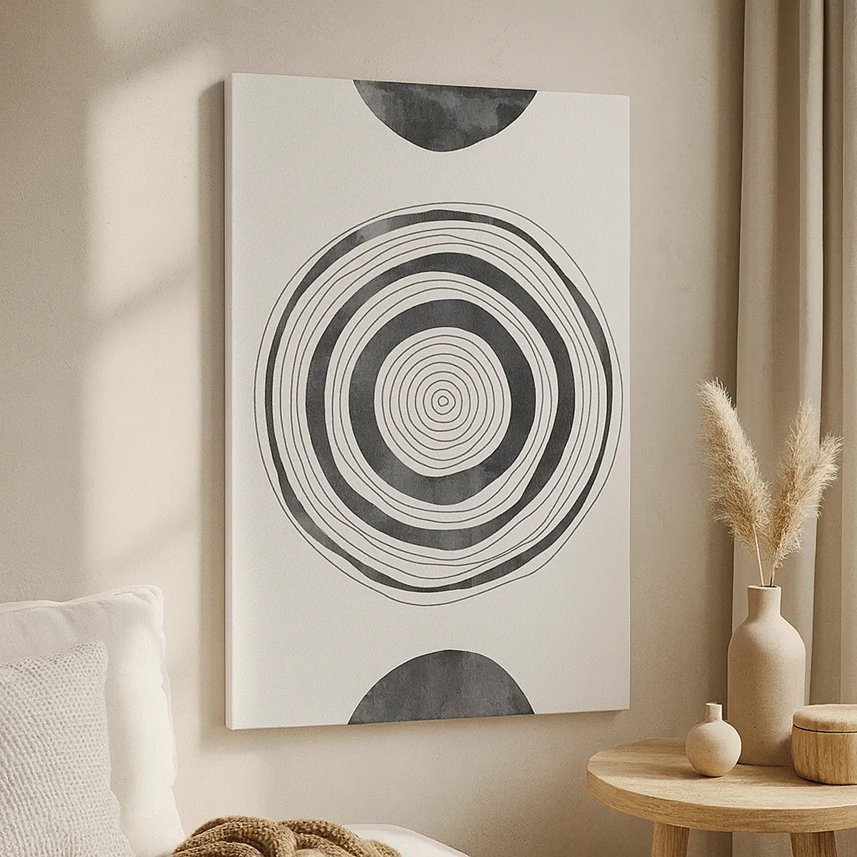 Quadro su tela - Stampe su Tela - Cerchi minimalisti in bianco e nero su uno sfondo chiaro - 50x70cm - Conta ciò che sta in mezzo - Decorazione murale moderna per soggiorno e camera da letto ARTTOR