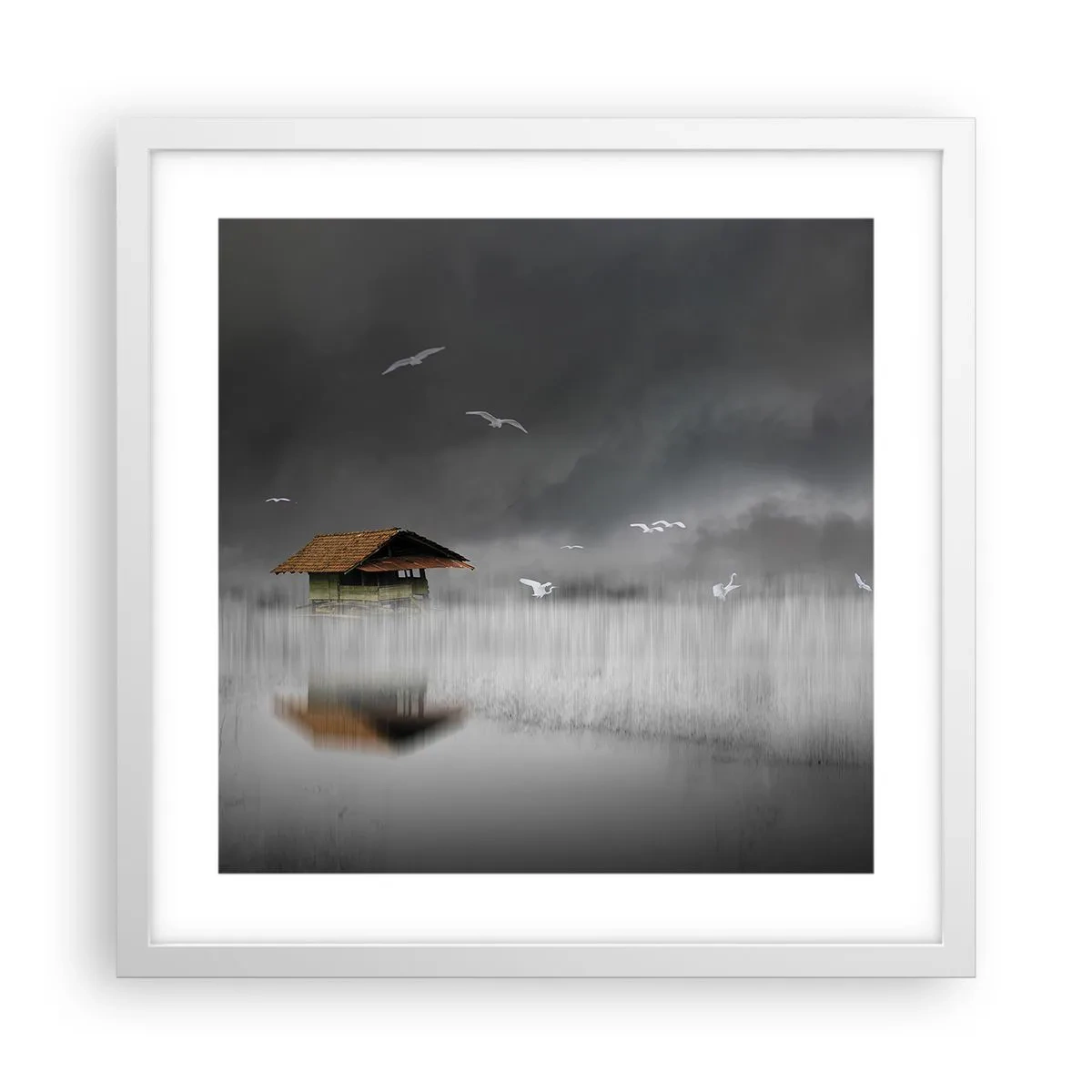 Poster in cornice bianca - Riparo dalla pioggia - 40x40 cm