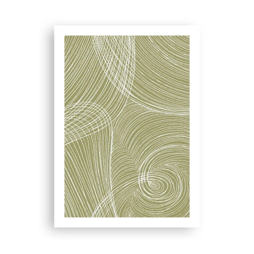 Poster - Una composizione astratta nei toni del verde con linee dinamiche. - 50x70cm - Astrazione intricata in bianco - Decorazione murale moderna per soggiorno e camera da letto ARTTOR