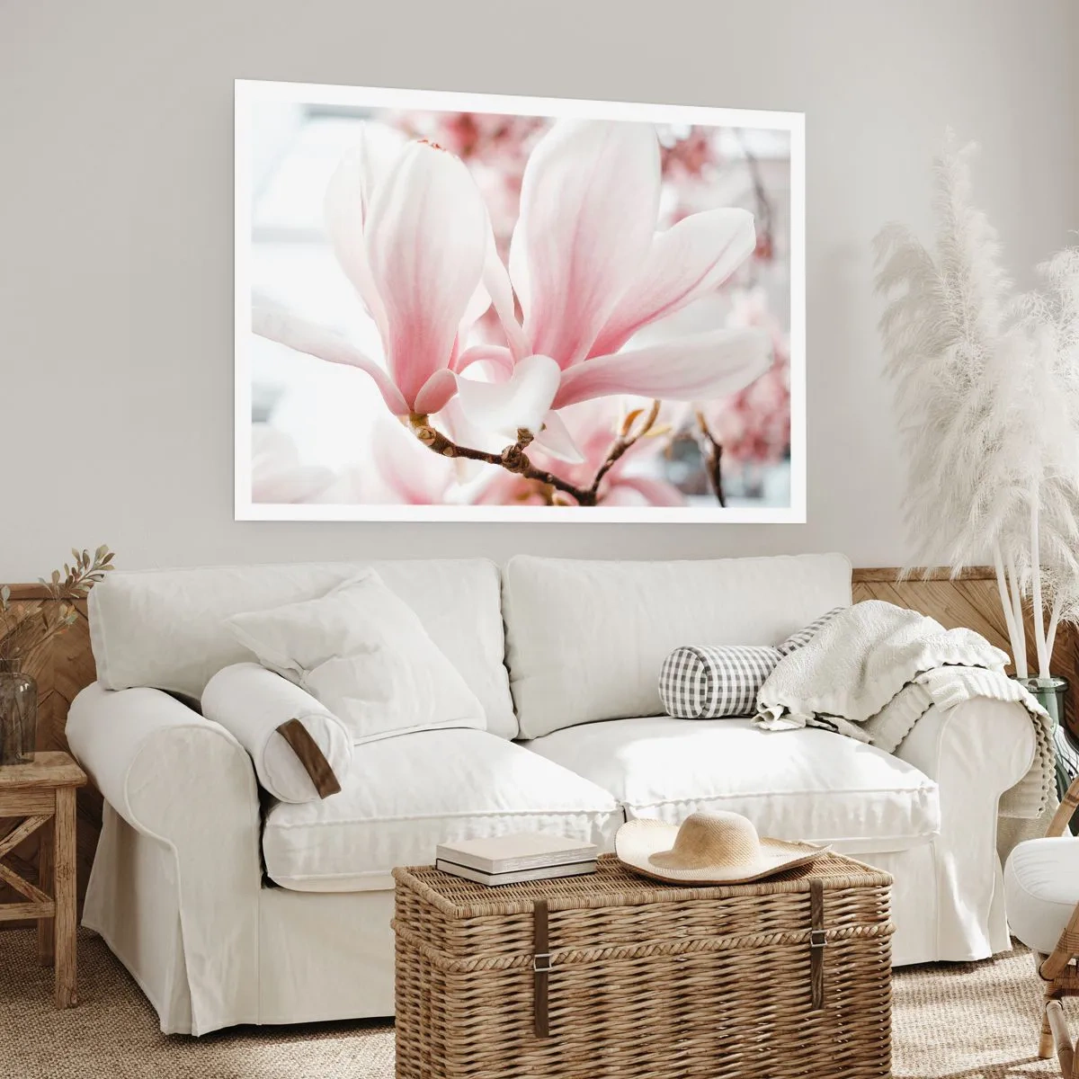 Poster - Delicati fiori di magnolia in tonalità pastello - 100x70cm - Tenerezza senza fine - Decorazione murale moderna per soggiorno e camera da letto ARTTOR
