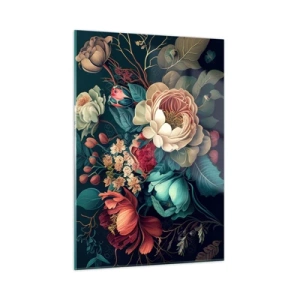 Quadro su vetro - Bouquet di fiori vintage su sfondo scuro - 50x70cm - Il fascino del 19esimo secolo - Decorazione murale moderna per soggiorno e camera da letto ARTTOR