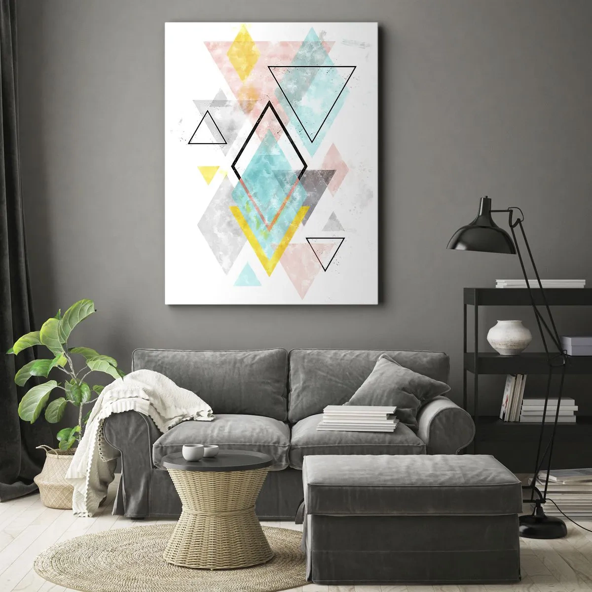 Quadro su tela - Stampe su Tela - Motivi geometrici colorati su sfondo bianco - 50x70cm - Gioco geometrico - Decorazione murale moderna per soggiorno e camera da letto ARTTOR