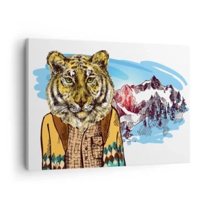 Quadro su tela - Stampe su Tela - Una tigre con un cappotto sullo sfondo di un paesaggio montano - 70x50cm - Non così selvaggia come la si dipinge - Decorazione murale moderna per soggiorno e camera da letto ARTTOR