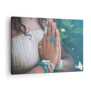 Quadro su tela - Stampe su Tela - Mani decorate con gioielli boho - 70x50cm - Benvenuto al centro dell'essere - Decorazione murale moderna per soggiorno e camera da letto ARTTOR