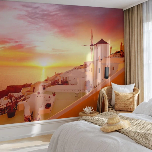 Fotomurali Autoadesivo Deluxe Sticker - Sciogliersi nel bianco e nell'oro - Paesaggio, Santorini, Grecia - 250x175 cm