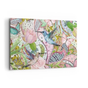 Quadro su tela - Stampe su Tela - Colibrì e farfalle colorati tra le piante - 100x70cm - Intrecciate nei rami - Decorazione murale moderna per soggiorno e camera da letto ARTTOR