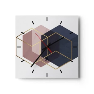 Orologio da parete - Orologio in Vetro - Forme geometriche in linee dorate su uno sfondo pastello - 30x30cm - La forza della semplicità - Decorazione murale moderna per soggiorno e camera da letto ARTTOR