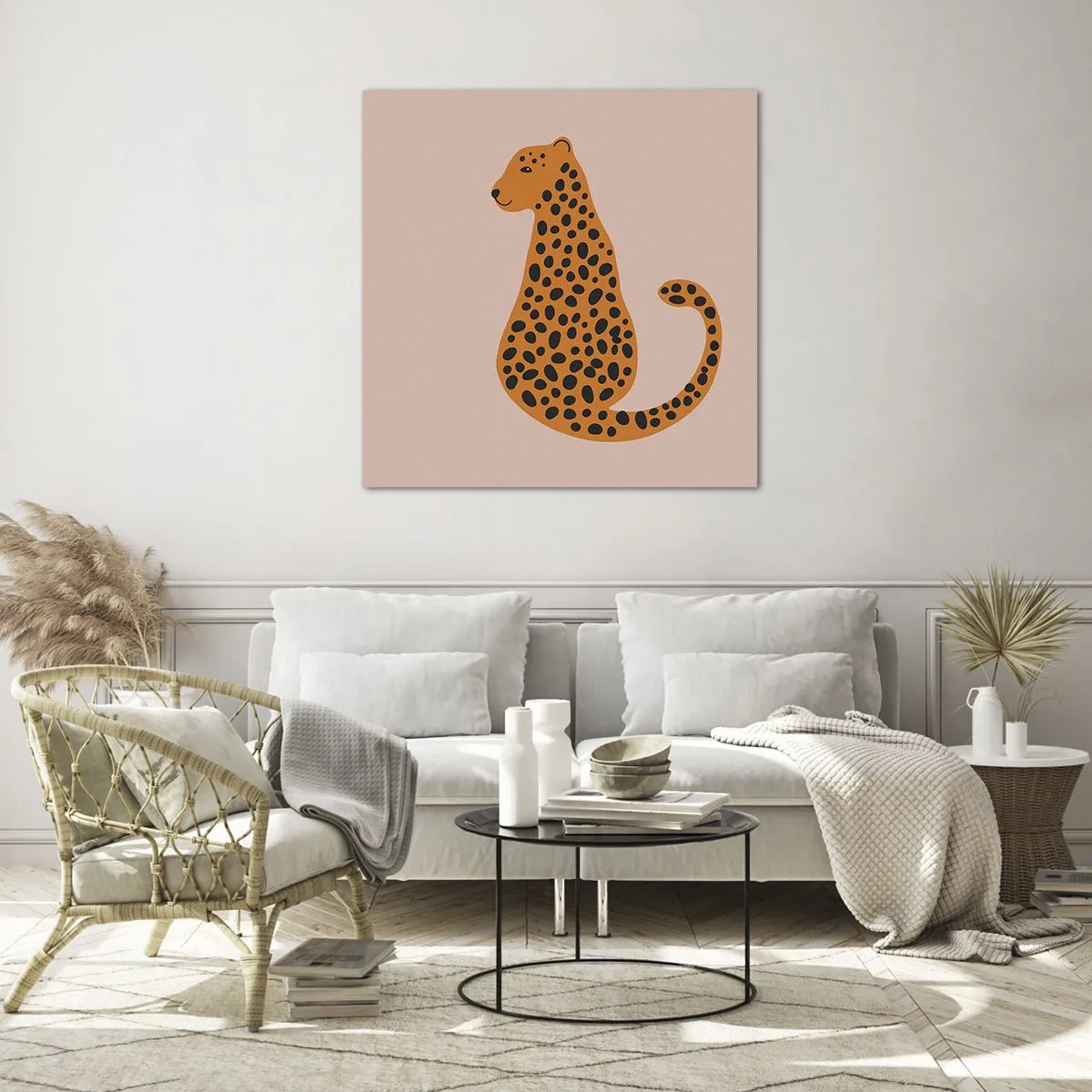 Quadro su vetro - Il leopardo è un motivo di moda - 30x30 cm