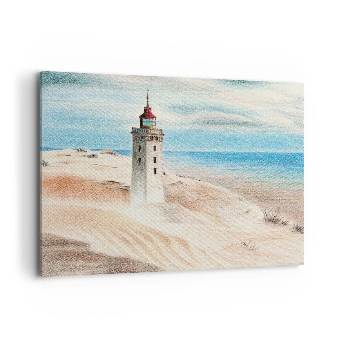Quadro su tela - Stampe su Tela - Un faro circondato da dune di sabbia e un cielo azzurro - 120x80cm - Sempre guardando il mare - Decorazione murale moderna per soggiorno e camera da letto ARTTOR