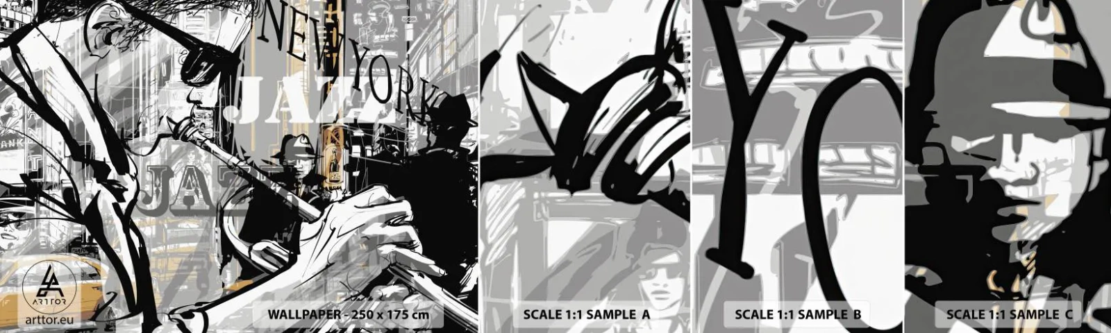 Campione di Fotomurale Adesivo Deluxe Sticker - Al ritmo di New York - New York, Musica, Jazz - 100x30 cm