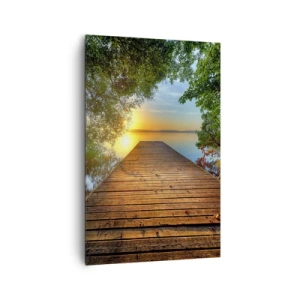 Quadro su tela - Stampe su Tela - Un molo di legno circondato dal verde durante il tramonto - 80x120cm - Non avere fretta, siediti - Decorazione murale moderna per soggiorno e camera da letto ARTTOR