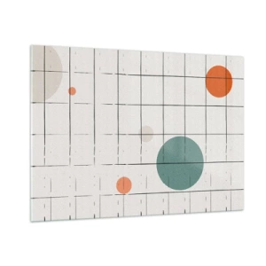 Quadro su vetro - Cerchi colorati su una griglia geometrica di linee sottili - 100x70cm - Prigionieri. Noi o loro? - Decorazione murale moderna per soggiorno e camera da letto ARTTOR