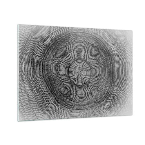 Quadro su vetro - Linee concentriche di anelli degli alberi presentate in un'estetica in bianco e nero - 70x50cm - I segni del tempo - Decorazione murale moderna per soggiorno e camera da letto ARTTOR